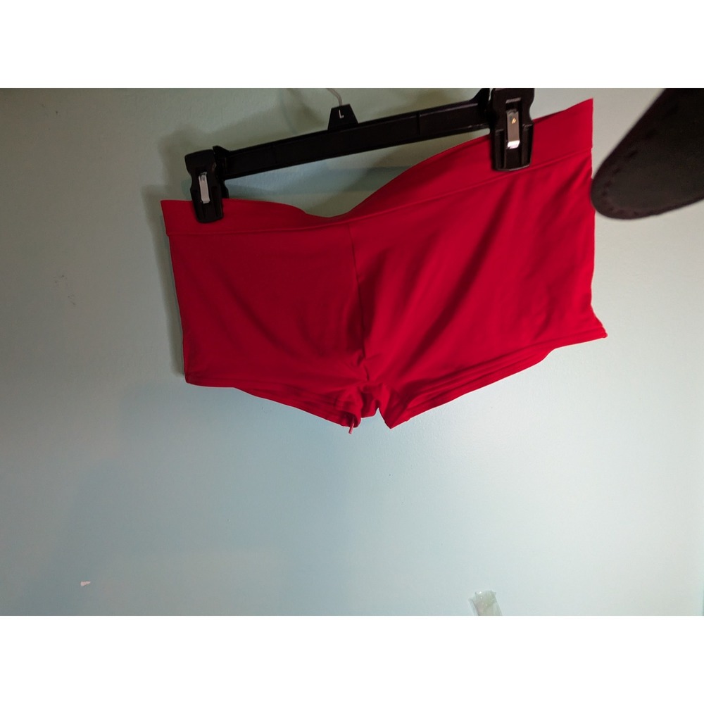 Mens Red Square Cut Swim Trunks Athletic Low Rise Bathing Suit Drawstring L